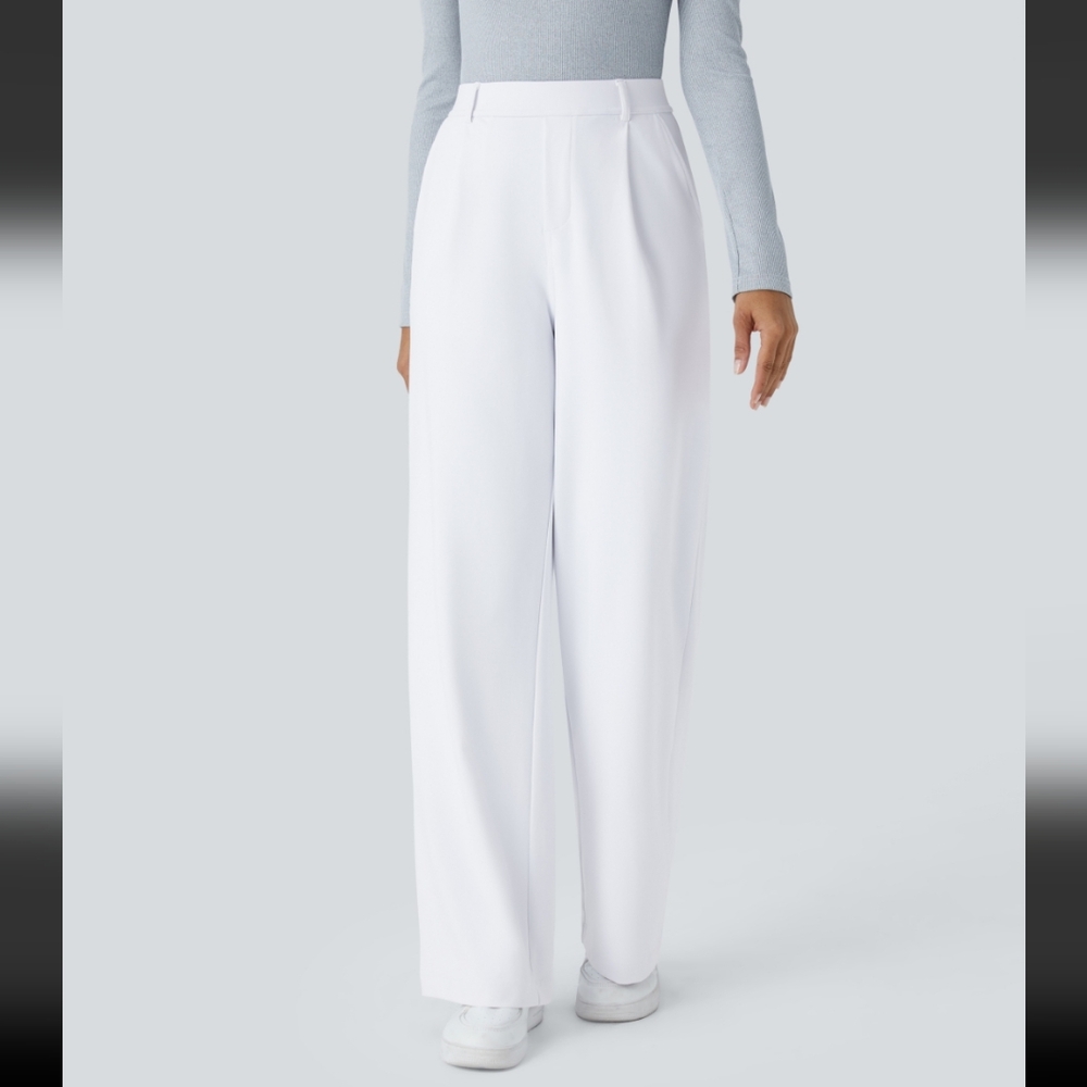 HALARA Flex High Waist Pocket Wide Leg and flare (M)Work Pants White
